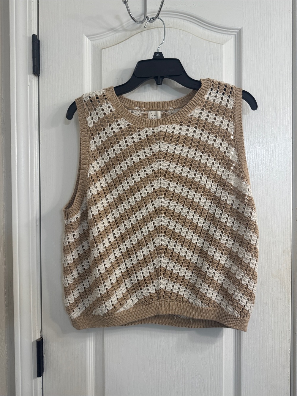 a new day Beige and White Crochet Knit Vest